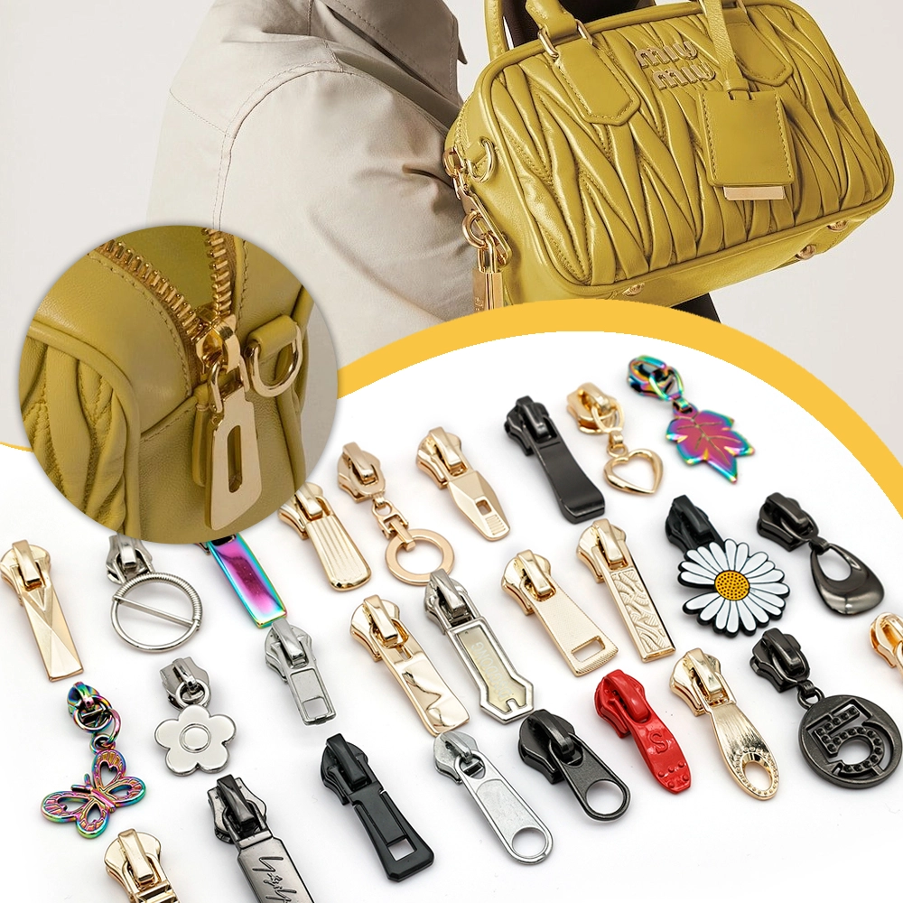 Customized Logo Plating Colorful Size 5# 8#10# Metal Zipper Slider Nylon Shape Zip Pulls Lock Styles Head Puller For Bag Garment