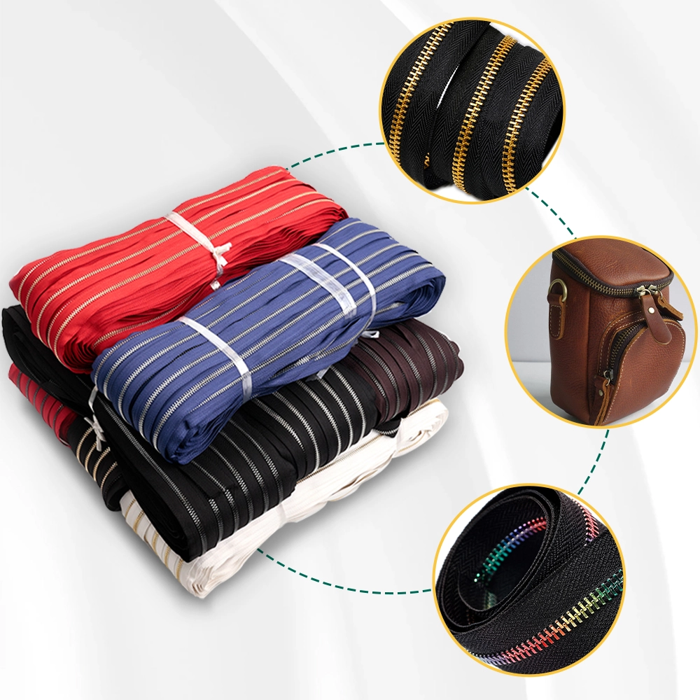 Customised Size Color Weight Black Long Chain Metal Zippers Rolls For Lady Bag Cloth Plating Brass Aluminum Stainless Steel Zip Cremallera Fecho de correr ?z??per
