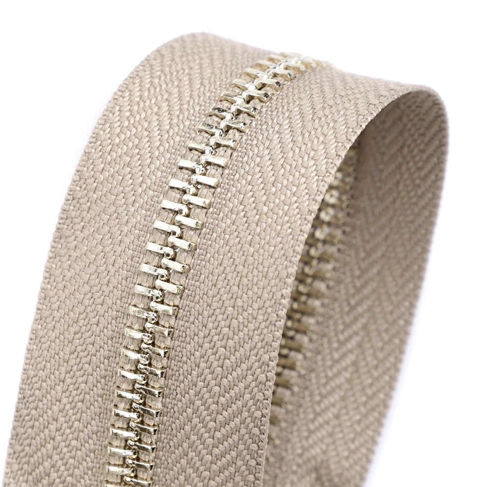 Golden Metal Zipper For Overcoat Coat Jacket Gold Coil Brown #5 Zip Tape Iron Solid Antique Brass Long Chain Metal Zipper Roll