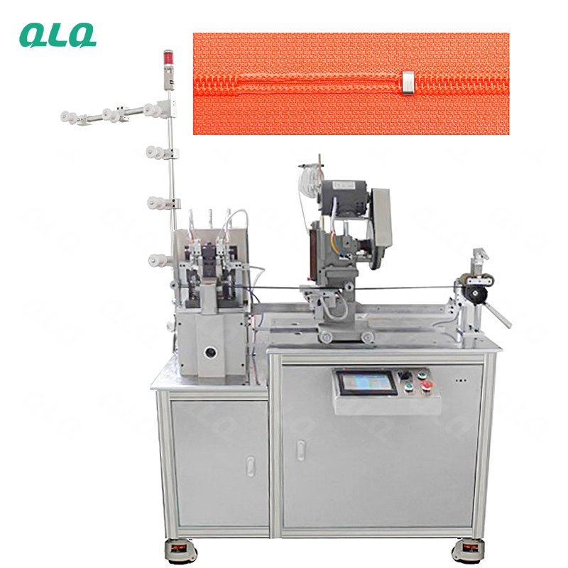 QLQ-NDGBM Automatic Nylon Zipper Double Trimming Gapping & Bottom Stop Machine (by aluminum bottom stop wire)
